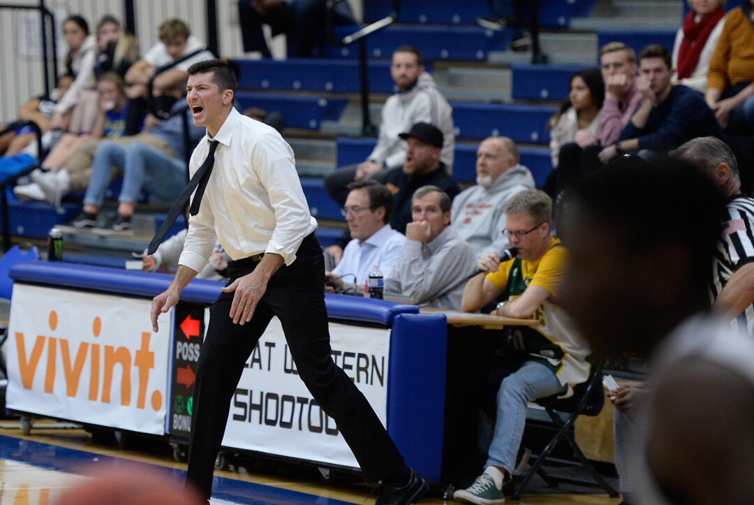 (Francisco Kjolseth  |  The Salt Lake Tribune)  Wasatch Academy head coach David Evans contests a call during a recent tournament game in Orem against South County High.
