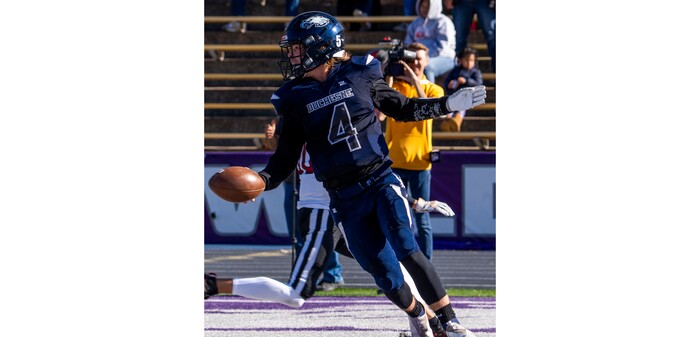 (Rick Egan | The Salt Lake Tribune) Draker Goodliffe scores the winning touchdown for the Duchesne in 1A Championship action between the Duchesne Eagles and the Layton Christian Academy Eaglesand the Layton Christian Academy Eagles, at the Elizabeth Dee Shaw Stewart Stadium in Ogden, on Saturday, Nov. 13, 2021.
