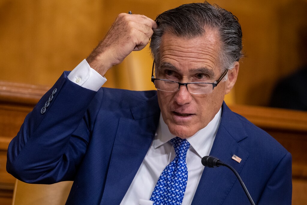 (Shawn Thew | Pool via AP) Sen. Mitt Romney, R-Utah, speaks during a Senate Budget Committee hearing to discuss President Joe Biden's budget request for FY 2022 on Tuesday, June 8, 2021, on Capitol Hill in Washington.