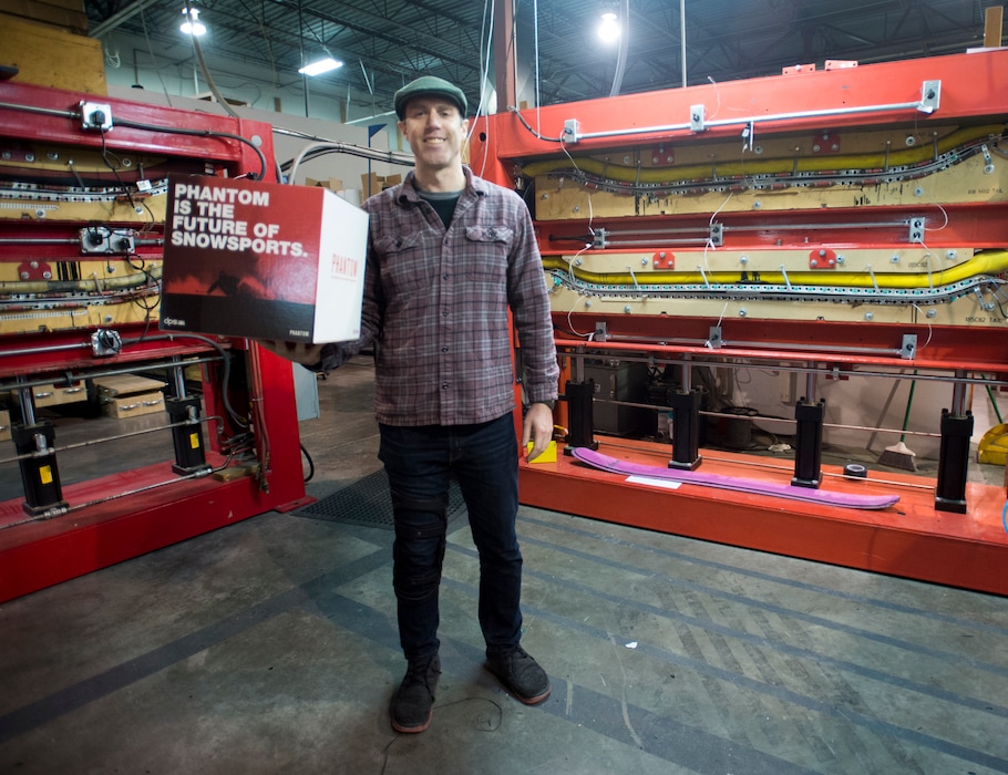 (Rick Egan  |  The Salt Lake Tribune) Stephan Drake, president and founder of DPS Skis, displays the packaging box for "Phantom," a polymer developed by the Salt Lake City company and University of Utah assistant professor Jeffrey Bates as an alternative to wax for skis and snowboards.