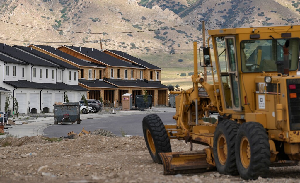 (Bethany Baker | The Salt Lake Tribune) New homes under construction in Tooele County on Saturday, Sept. 2, 2023.