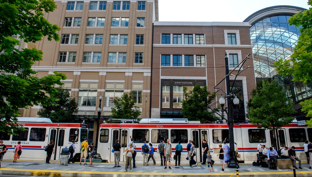 (Steve Griffin | Tribune file photo) Commuters wait for a train at the City Center TRAX Station in Salt Lake City, Aug. 4, 2017. UTA is offering free lunches to thank riders for patience during recent construction downtown.