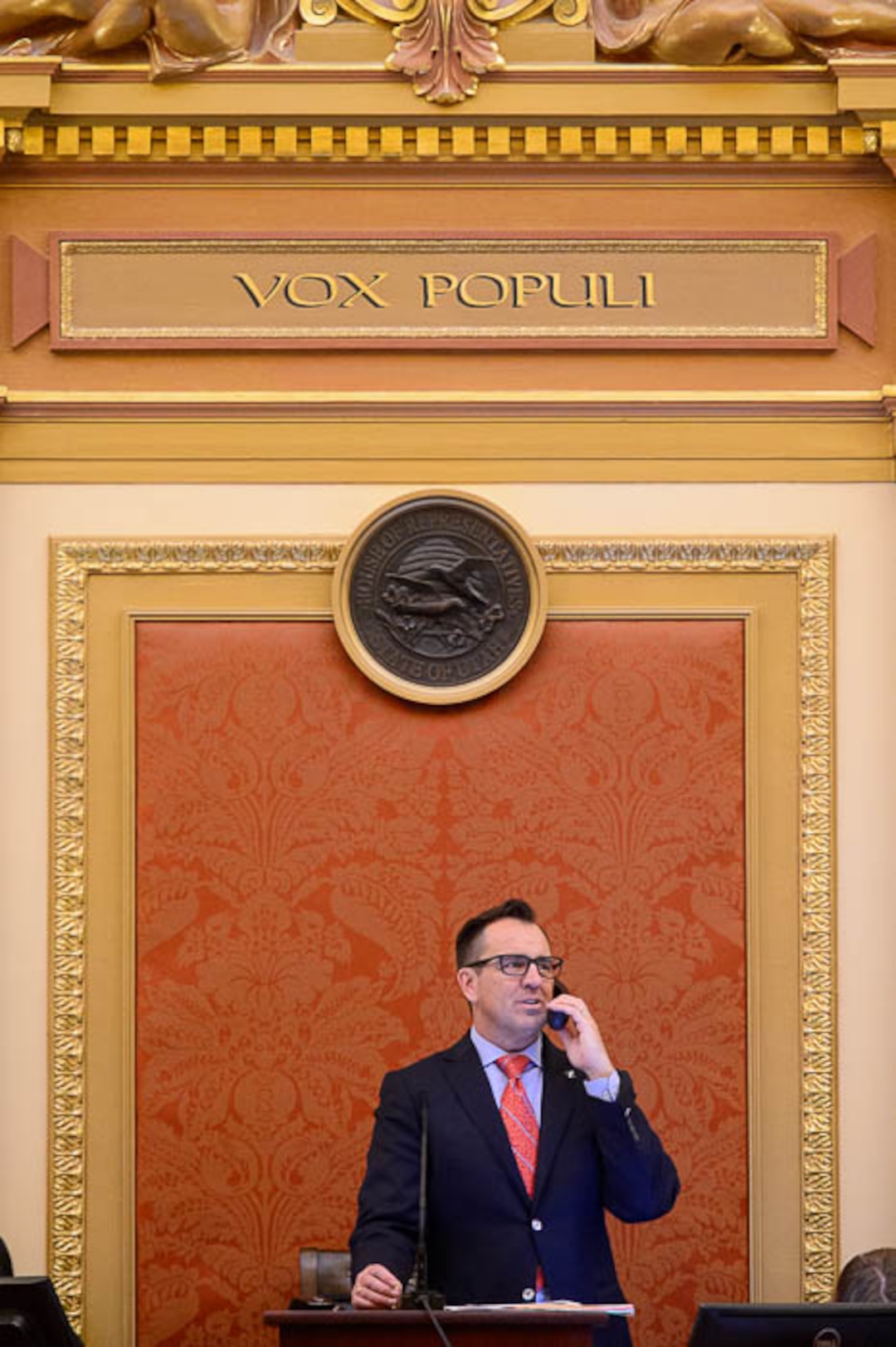 (Trent Nelson | The Salt Lake Tribune)  House Speaker Greg Hughes oversees voting in the House Chamber in Salt Lake City, Thursday March 8, 2018.