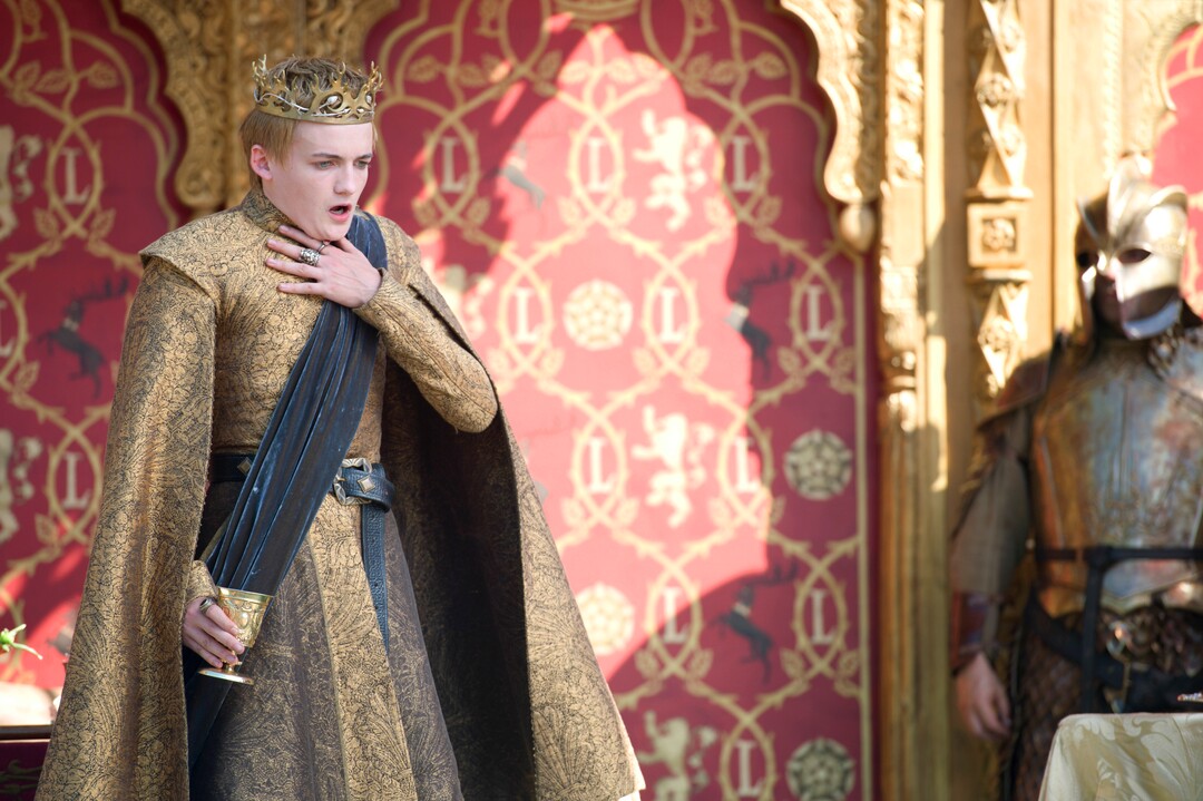 This image released by HBO shows Jack Gleeson portraying Joffrey Baratheon in a scene from "Game of Thrones."  The final season premieres on Sunday. (HBO via AP)
