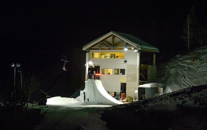 (Leah Hogsten  |  The Salt Lake Tribune) Members of the U.S. Freestyle Ski Team prepare to practice Jan. 7, 2020 at the Utah Olympic Park at twilght.