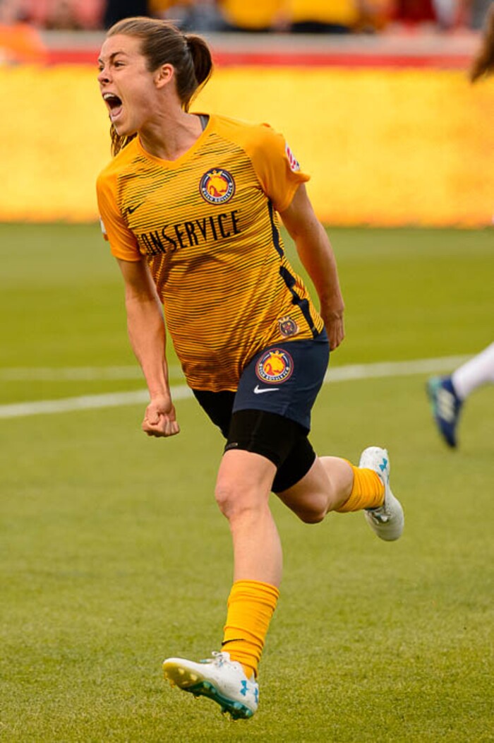 (Trent Nelson | The Salt Lake Tribune)
Utah Royals vs. Washington Spirit, soccer at Rio Tinto Stadium in Sandy, Saturday May 5, 2018. Utah Royals FC defender Kelley O'Hara (5) scores a goal.
