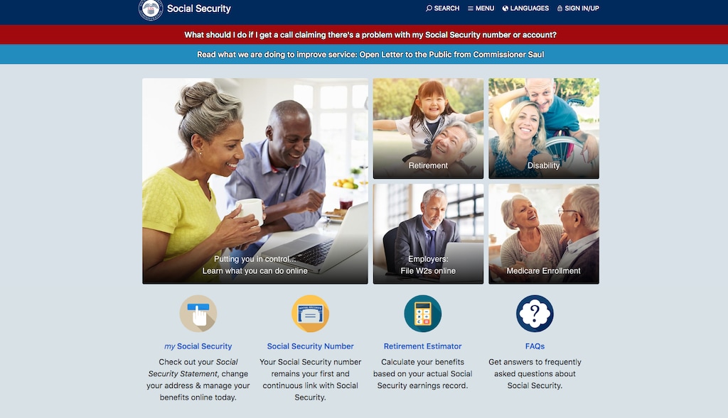 (Social Security Administration) This is a screen shot of the main page of the Social Security Administration. Utah lawmakers are considering a $15M tax cut for Social Security recipients.