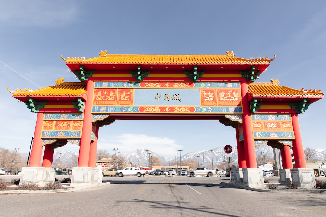 (Rachel Rydalch | The Salt Lake Tribune) Chinatown Supermarket is located on busy State Street in South Salt Lake on Wednesday, March 2, 2022. The entrance is easy to spot with the large gate leading to the parking lot. 