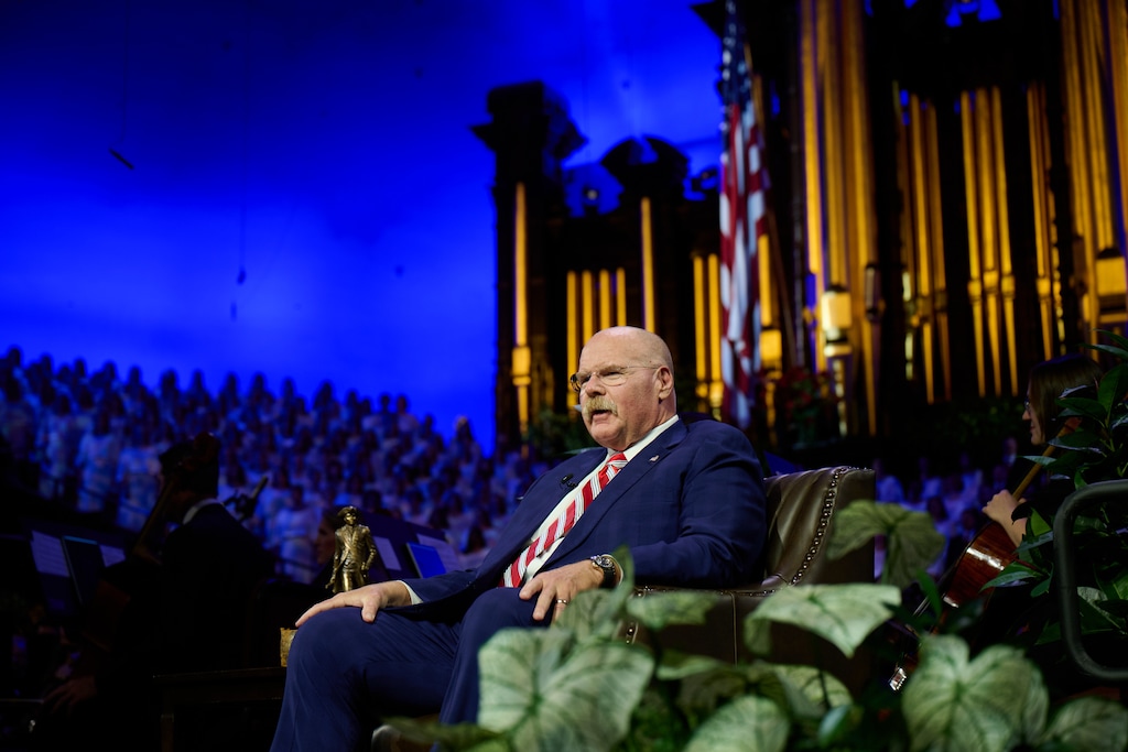 (The Church of Jesus Christ of Latter-day Saints) Kansas City Chiefs coach Andy Reid serves as guest narrator for the July 5, 2026, episode of “Music and the Spoken Word” at the Tabernacle on Temple Square on Sunday, July 5, 2026.