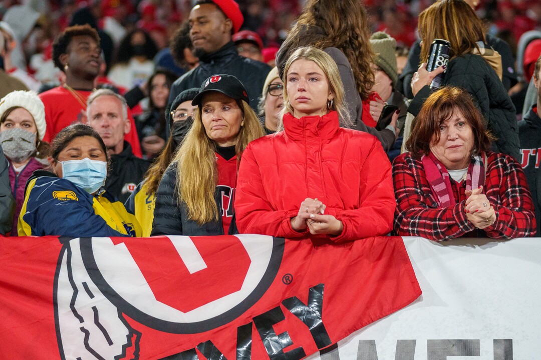 (Trent Nelson  |  The Salt Lake Tribune) Utah fans after the loss, as the Utah Utes face the Ohio State Buckeyes at the Rose Bowl in Pasadena, Calif., on Saturday, Jan. 1, 2022.