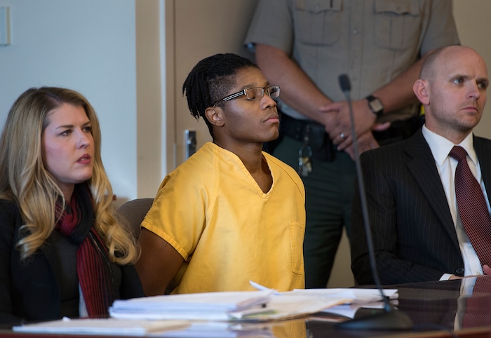Scott Sommerdorf | The Salt Lake TribuneGerald Grant closes his eyes as the judge began mentioning sentencing during the sentencing for shooting and killing two men and a teenage boy inside an SUV in South Salt Lake nearly two years ago. Sentencing was in front of 3rd District Judge Vernice Trease, Thursday, March 8, 2018.