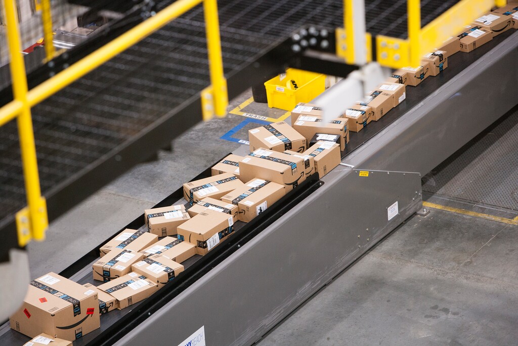 (Photo courtesy of Amazon) The first Amazon fulfillment center in Salt Lake City is busy handling customer orders on a recent day.