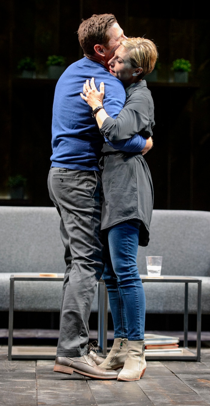 (Steve Griffin  |  The Salt Lake Tribune)  Tessa Auberjonois, as Jodie, and Brian Vaughn, as Brad, during the last preview rehearsal of Neil LaBute's "How to Fight Loneliness," making its world premiere at the Utah Shakespeare Festival's Anes Theater on the SUU campus in Cedar City.