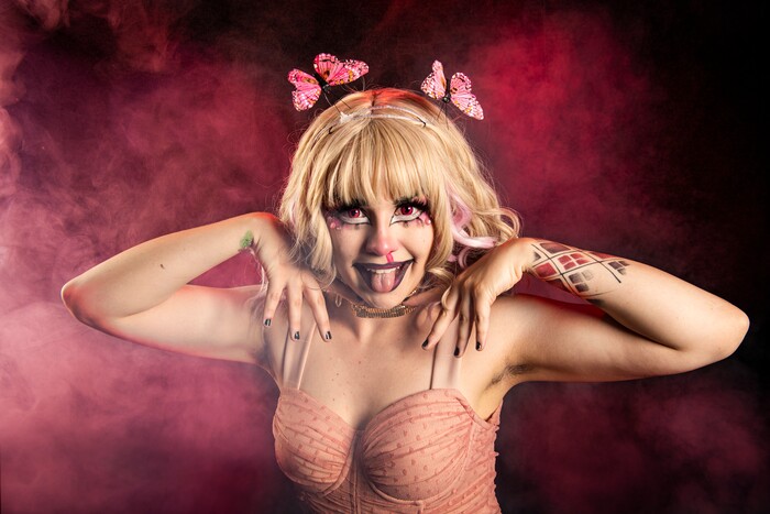 (Isaac Hale | Special to The Tribune) Arson Stolace, of Orem, who performs as Ophelia Tender Flesh, poses for a portrait before a bi-weekly drag show held by the Divine Sister-Misters of Utah County at City Limits Tavern in downtown Provo on Friday, June 18, 2021.