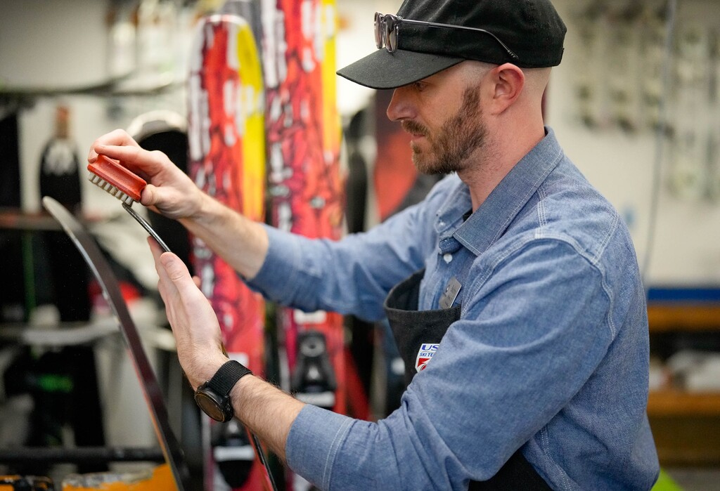 (Francisco Kjolseth  |  The Salt Lake Tribune) Bobby Monson, an area manager at Switchback Sports ski repair shop in Park City doesn't use ski wax with PFAS in it. Officials believe ski wax is where the PFAS contamination came from.