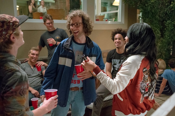 This image released by Sony Pictures Classics shows Kyle Mooney, center, in a scene from "Brigsby Bear." (Sony Pictures Classics via AP)