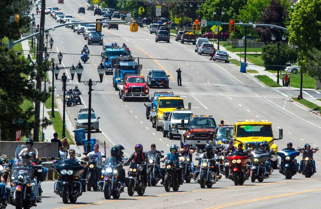 (Rick Egan  |  The Salt Lake Tribune)    motorcycles and tow trucks lead the funeral procession for five-year-old Elizabeth Shelley up highway 89 to the Logan Cemetery. Elizabeth was allegedly killed by her uncle in Logan last week. Tuesday, June 4, 2019.