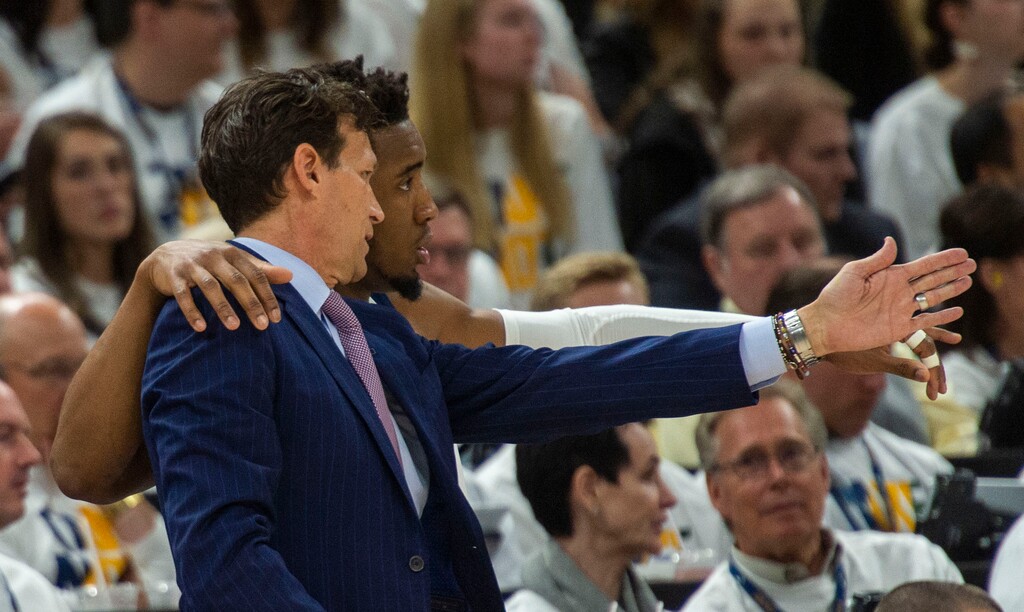 (Rick Egan  |  Tribune file photo)  Through a big trade and free agency pickups, Utah Jazz head coach Quin Snyder now has some more shooters to help guard Donovan Mitchell.