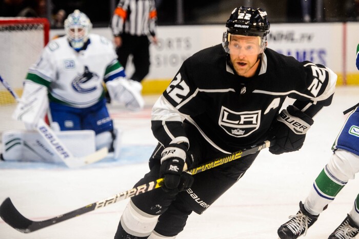 (Trent Nelson  |  The Salt Lake Tribune)  Los Angeles Kings center Trevor Lewis (22) as the Los Angeles Kings face the Vancouver Canucks, NHL hocket in Salt Lake City on Saturday Sept. 21, 2019.