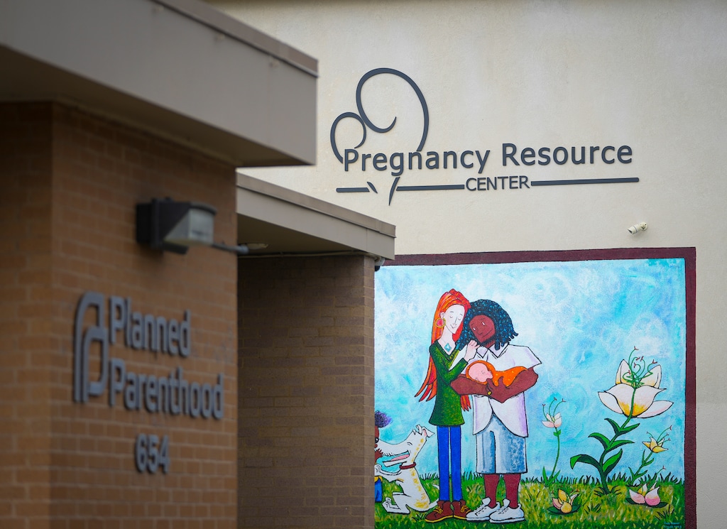 (Bethany Baker | The Salt Lake Tribune) Planned Parenthood is seen next to the Pregnancy Resource Center of Salt Lake City on Monday, Feb. 5, 2024. Clearfield Republican Rep. Karianne Lisonbee, a frequent sponsor of anti-abortion legislation, is asking her colleagues for hundreds of thousands of dollars a year to fund controversial anti-abortion crisis pregnancy programs.