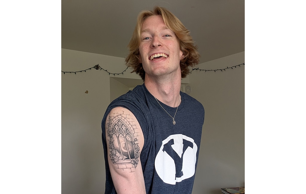 (Jacob Oman) Latter-day Saint Jacob Oman shows off his latest tattoo.