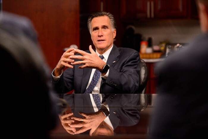 (Trent Nelson | The Salt Lake Tribune)
Senator Mitt Romney meets with Weber County Comissioners in Ogden to discuss the ongoing government shutdown on Friday Jan. 18, 2019.