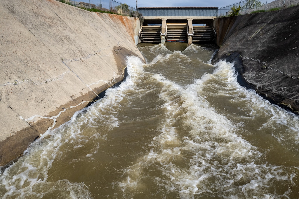 (Trent Nelson | The Salt Lake Tribune) A record amount of runoff flows through the Hyrum Dam spillway on Thursday, May 18, 2023. The body of a 14-year-old boy who went missing at a beach area near the dam on Sunday was recovered early Monday, June 26, 2023.