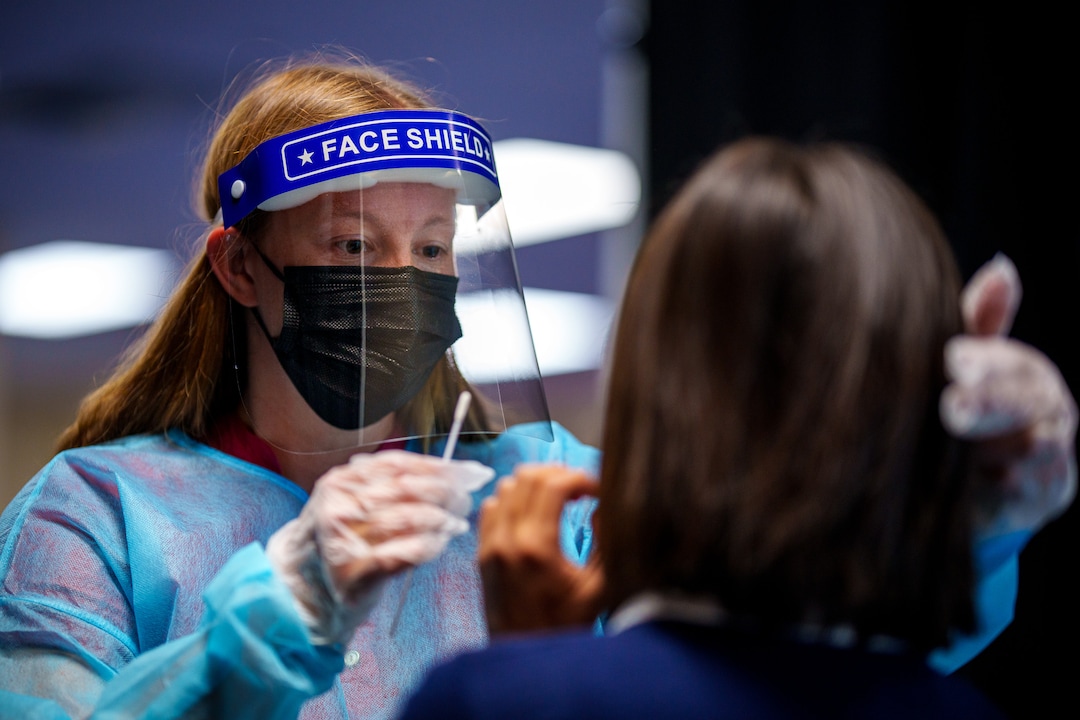 (Trent Nelson  |  The Salt Lake Tribune) School nurse Karen Thelin tests a student for COVID-19 at American Preparatory Academy in Draper on Tuesday, Sept. 14, 2021.