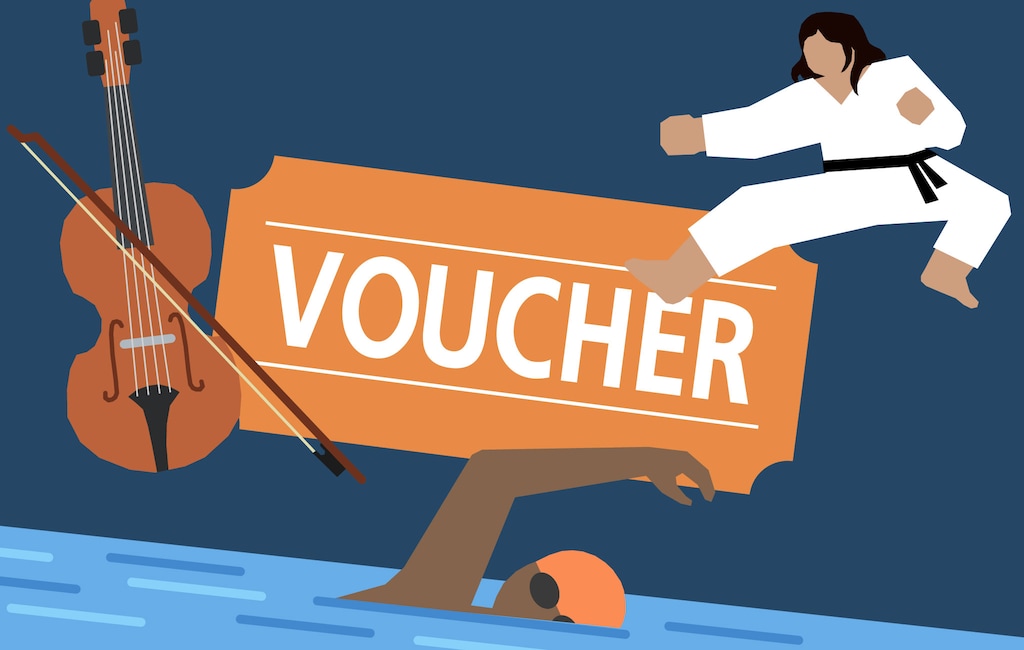 (Illustration by Christopher Cherrington  |  The Salt Lake Tribune) The Utah Fits All scholarship allows families to use public money for things like private school tuition, school supplies — and extracurricular activities.