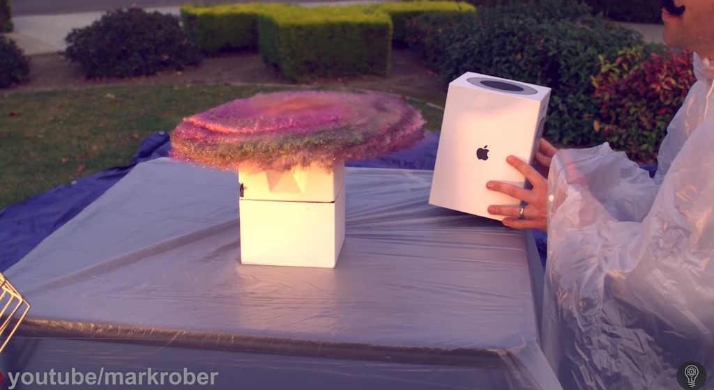 (Video still) This screenshot shows video of a glitter bomb meant to deter package thieves. The creator of the mechanism has said part of the original video that went viral was fake and has removed those segments.