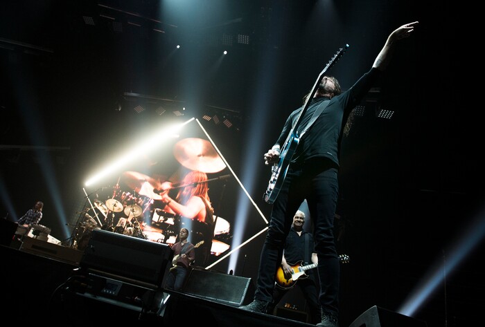 (Leah Hogsten  |  The Salt Lake Tribune)  The Foo Fighters rock the crowd at Vivint Smart Home Arena to debut their latest studio album, "Concrete and Gold" in Salt Lake City, December 12, 2017.