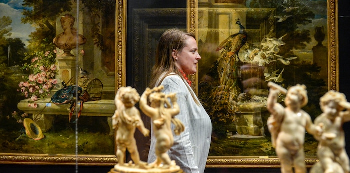 (Leah Hogsten  |  The Salt Lake Tribune) l-r Portrait of a Woman and Portrait of a Man, ca. 1840-1850, oil on canvas mounted to masonite by an Unidentified artist of the New Orleans school. The two portraits depict Ôa well-heeled couple in the antebellum South.Õ
Utah Museum of Fine Art curator of European, American, and regional art Leslie Anderson conceived and planned the new exhibit: "Power Couples: The Pendant Format in Art," open now through December 8, 2019. ÒPower Couples explores how artists have used the pendant format across media, cultures and time periods to explore gender roles and social status; to present moments of before-and-after, cause-and-effect and departure-and-return; and to compare and contrast familiar stories and ideas.Ó -UMFA