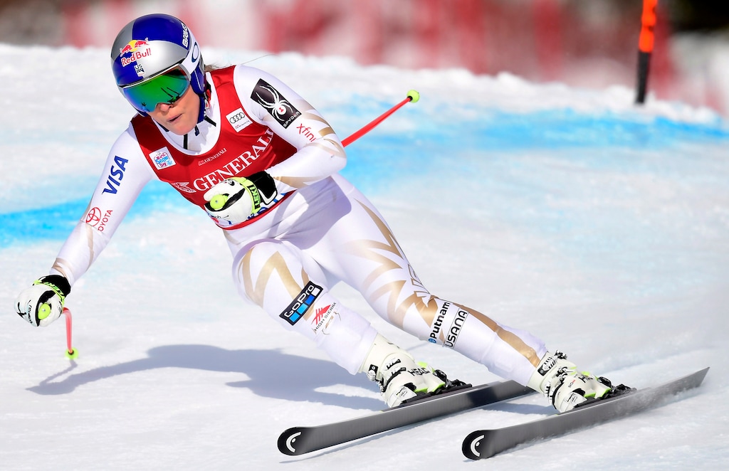 Lindsey Vonn, of the United States, skis down the course during the women's World Cup downhill race in Lake Louise, Alberta, on Saturday, Dec. 2, 2017. (Frank Gunn/The Canadian Press via AP)