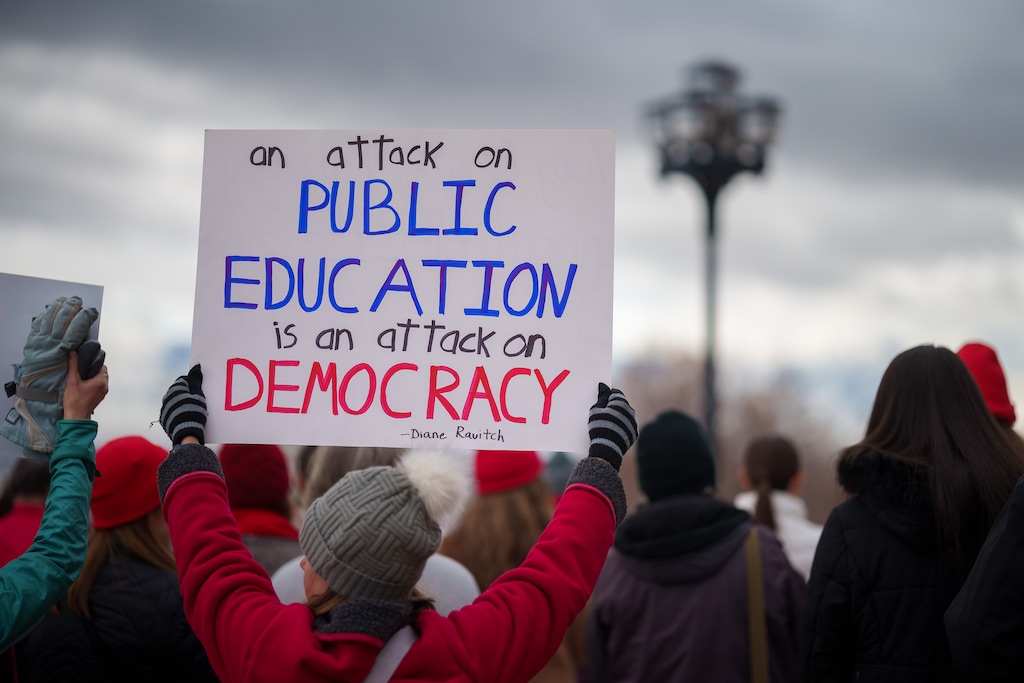 (Trent Nelson  |  The Salt Lake Tribune) People rally for public education at the Capitol building in Salt Lake City on Saturday, Jan. 28, 2023.