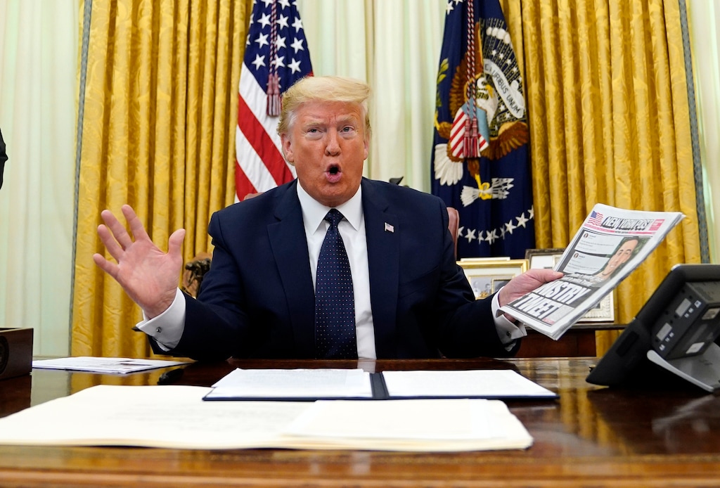 (Evan Vucci | AP) President Donald Trump speaks before signing an executive order aimed at curbing protections for social media giants, in the Oval Office of the White House, Thursday, May 28, 2020, in Washington.