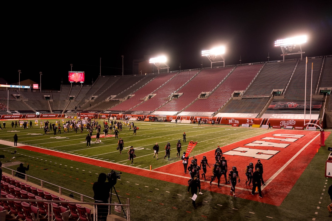 (Trent Nelson  |  The Salt Lake Tribune) Players walk off the field as the Utah Utes lose to the USC Trojans, NCAA football at Rice-Eccles Stadium in Salt Lake City on Saturday, Nov. 21, 2020.