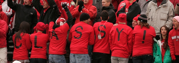 (Trent Nelson  |  Tribune file photo)  Utah fans take a jab at former BYU qb Max Hall as the Utes face BYU in the first quarter at Rice-Eccles Stadium Saturday, November 27, 2010.