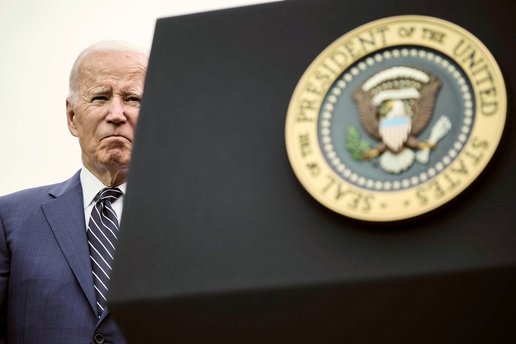 (T.J. Kirkpatrick | The New York Times)
President Joe Biden waits to speak at an event promoting the benefits of the Inflation Reduction Act at Irvine Valley College in Irvine, Calif., on Oct. 14, 2022. The burdens of the midterms have been heavier for Democrats than they needed to be because of three notable failures, three specific courses that his White House set, writes Ross Douthat.