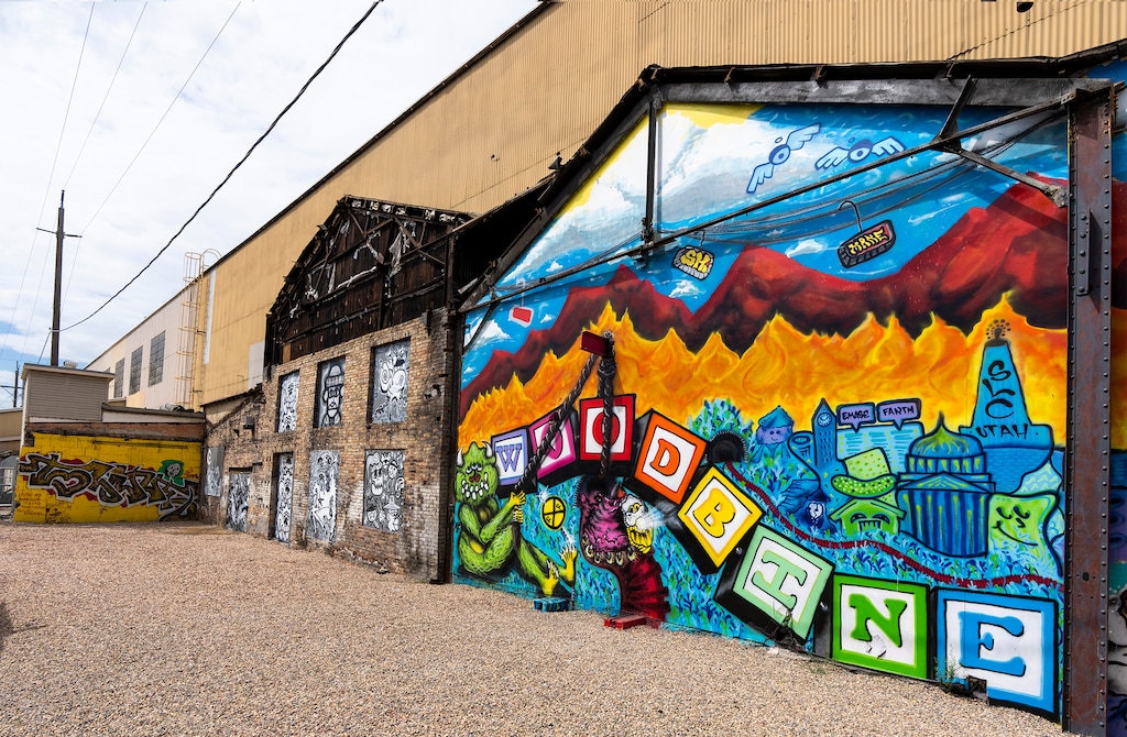 (Rick Egan | The Salt Lake Tribune)  A mural outside the new Woodbine Food Hall in the Granary District, on Tuesday, Aug. 2, 2022.
