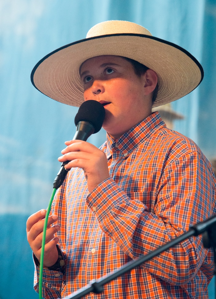 (Rick Egan  |  The Salt Lake Tribune)   Colt Blankman performs cowboy poetry at the 13th Annual Cowboy Legends, Music & Poetry Festival at the Historic Fielding Garr Ranch on Antelope Island, Sunday, May 27, 2018. The Festival continues through Monday.