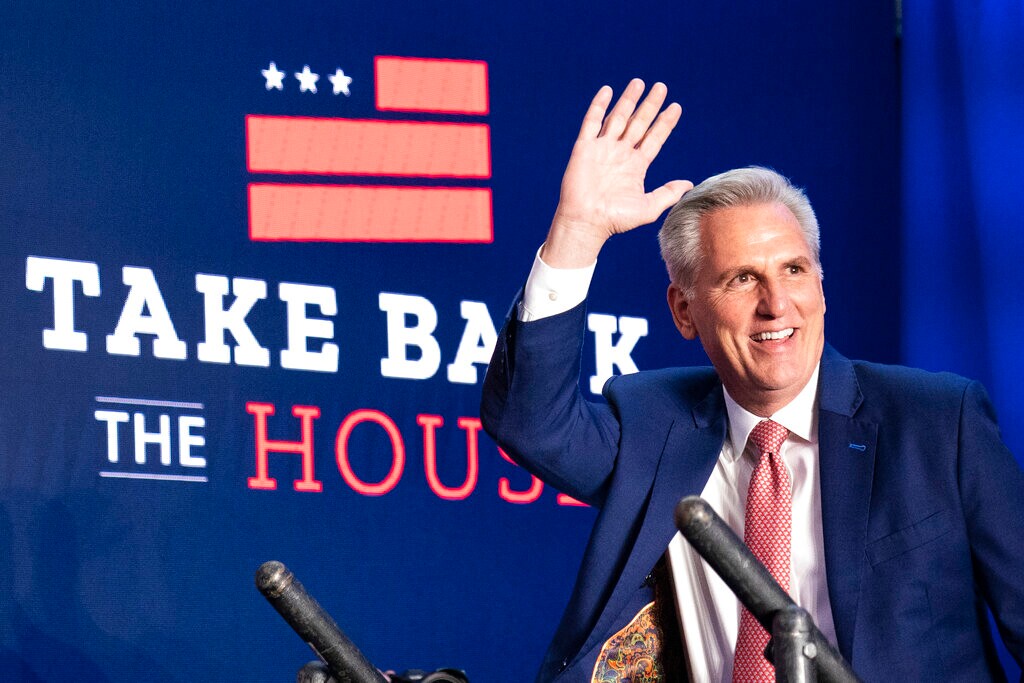 (Alex Brandon | AP) House Minority Leader Kevin McCarthy of Calif., arrives to speak at an event early Wednesday morning, Nov. 9, 2022, in Washington.