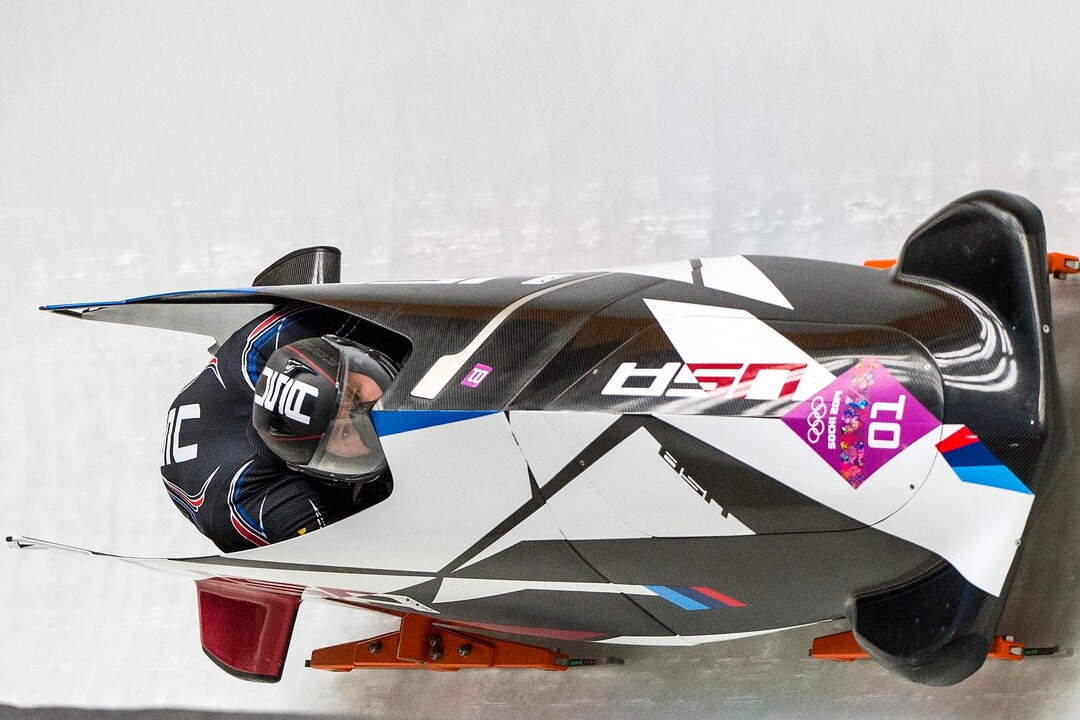 KRASNAYA POLYANA, RUSSIA  - JANUARY 17:USA-1, piloted by Steven Holcomb and brakeman Steven Langton, competes in the men's two-man bobsled at Sanki Sliding Center during the 2014 Sochi Olympics Monday February 17, 2014. USA-1 with Steven Holcomb, of Park City, Utah, and Steve Langton, of Melrose, Mass., won the bronze medal with a time of 3:46.27.(Photo by Chris Detrick/The Salt Lake Tribune)
