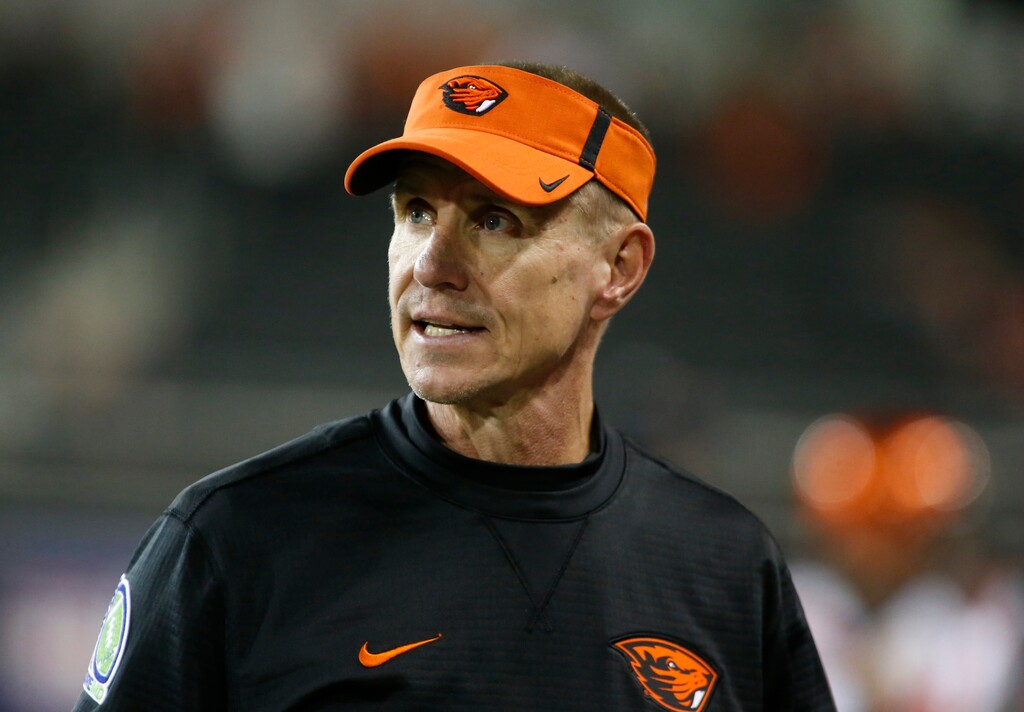 FILE - In this Sept., 30, 2017, file photo, Oregon State head coach Gary Andersen watches from the sidelines during an NCAA college football game against Washington, in Corvallis, Ore. Oregon State and coach Gary Andersen have mutually agreed to part ways, effective immediately, with the Beavers off to a 1-5 start. The school announced the split in a news release Monday, Oct. 9, 2017, two days after a 38-10 loss at Southern California.  (AP Photo/Timothy J. Gonzalez, File)