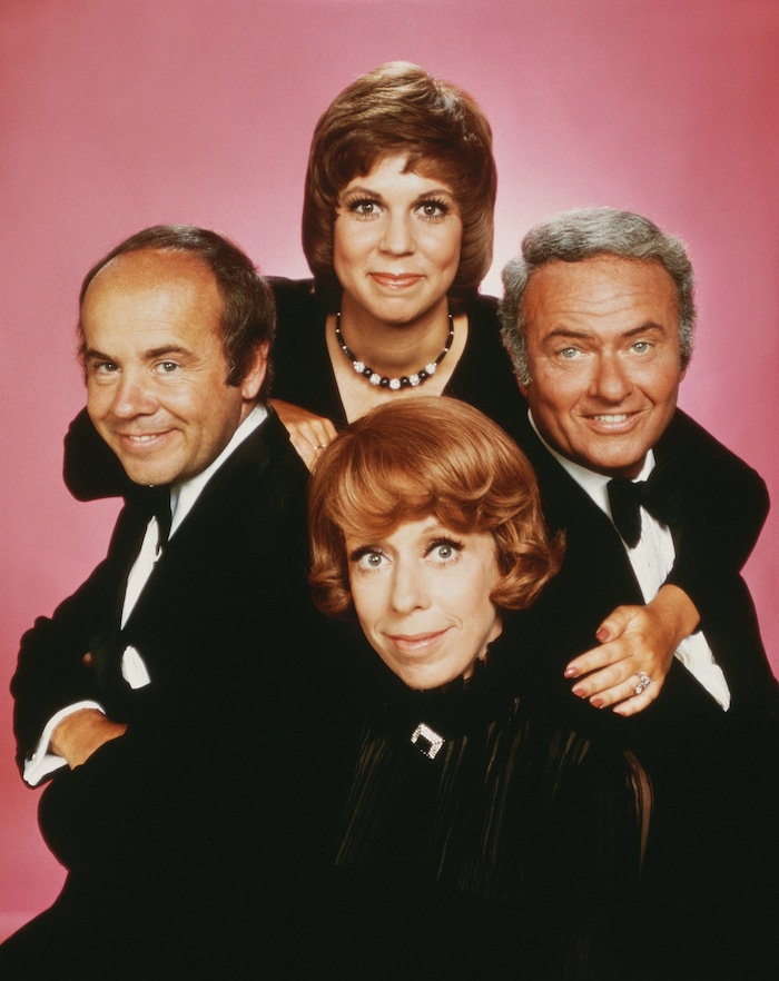 (Photo courtesy CBS) Tim Conway, Vicki Lawrence, Carol Burnett and Harvey Korman in a publicity photo from “The Carol Burnett Show.