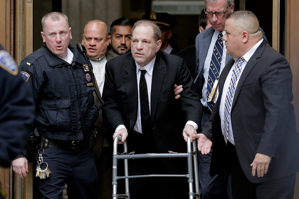 (Seth Wenig | AP) Harvey Weinstein leaves State Supreme Court in New York, Monday, Jan. 6, 2020. The disgraced movie mogul faces allegations of rape and sexual assault.