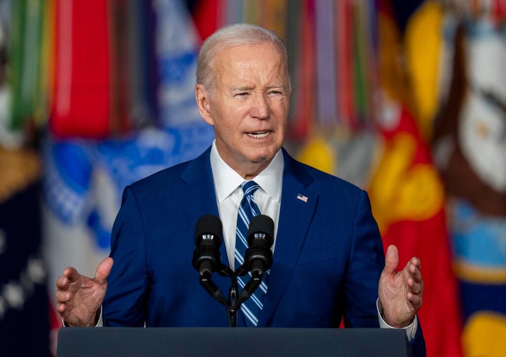 (Rick Egan | The Salt Lake Tribune) President Joe Biden gives remarks on the anniversary of the PACT Act at the George E. Wahlen Department of Veterans Affairs Medical Center, on Thursday, Aug. 10, 2023, in Salt Lake City.