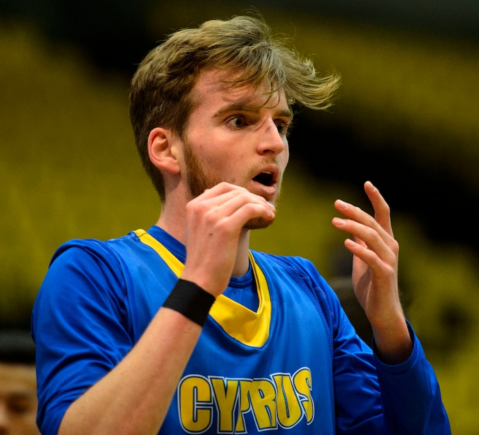 (Steve Griffin  |  The Salt Lake Tribune) Cyprus guard is in shock after being called for a foul during 6A basketball playoff game against Layton at the Utah Valley UniversityÕs UCCU Center in Provo Tuesday Feb. 27, 2018.