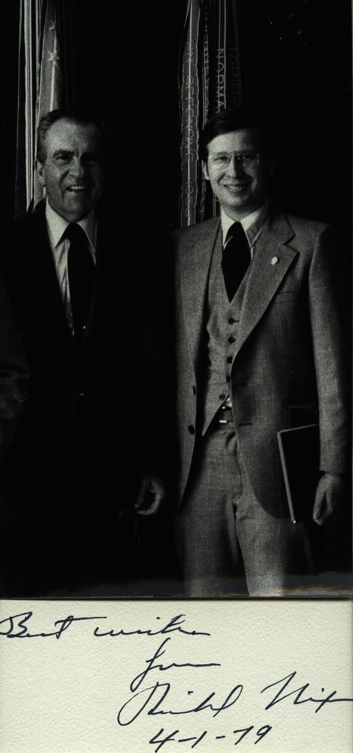 (Photo courtesy of Ron Fox) Utah history buff Ronald Fox once worked under President Richard Nixon as a White House advance man. Nixon signed a press kit for Fox at the Republican National Convention in 1972, along with three other men who would someday become president.