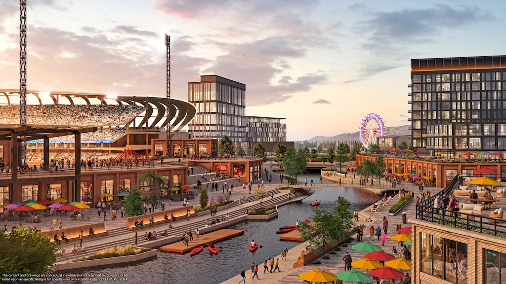(LHM Company) The Larry H. Miller Company released new renderings for its plans for the Power District development on Salt Lake City’s west side on Feb. 15, 2024. The 100-acre site along North Temple is where the Miller’s proposed Major League Baseball stadium would be built.