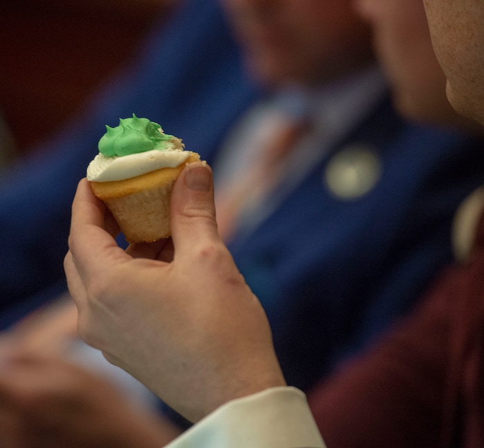(Rick Egan  |  The Salt Lake Tribune)  Representatives snacked on cupcakes and ice cream bars, as they worked late in the evening of the final day of the 2019 legislature, Thursday, March 14, 2019. 

